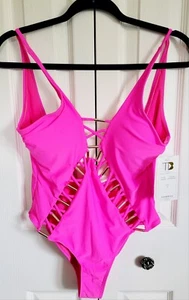 Tini Bikini M Women's Sexy One Piece Swim BATHING suit BIKINI Neon Pink NWT - Picture 1 of 7