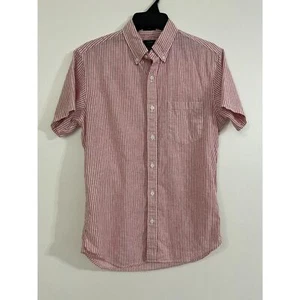 J Crew Slim Button Down Rosa Weiß Gestreift Baumwolle Leinen Preppy Freizeit Herren S - Bild 1 von 8