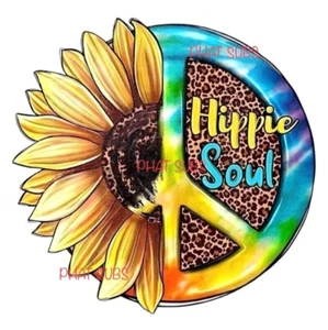 Stampa a sublimazione Hippie Anima Girasole Insegna Pace Pronto Per Premere Trasferimento Calore - Foto 1 di 1