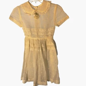 Hollywood Creations Girl Dress Size 8 Vintage Embroidered Lace White Floral 1950 - Picture 1 of 10