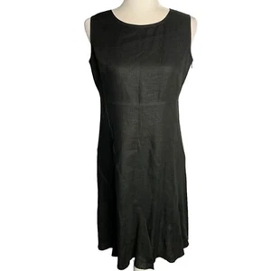 Anne Klein Sleeveless Linen Sheath Dress 8 Petite Black Zip Lined Round Neck - Picture 1 of 7