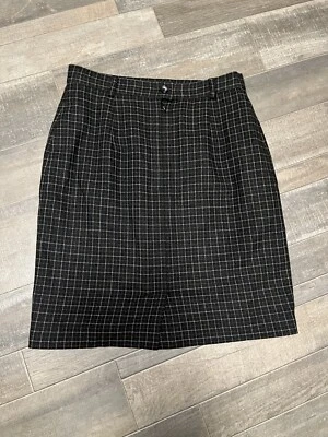 Petite Sophisticate School Girl Pencil Skirt Women Size 8 Grey Plaid Wool Y2k - Image 1 of 4
