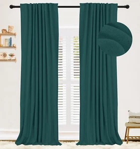 LINEN BLACKOUT CURTAINS 108 INCHES LONG 2 PANELS SET BACK TAB/ROD POCKET THERMAL - Picture 1 of 7