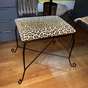 animal print cushioned vanity stool with black wrought iron - Picture 1 of 4