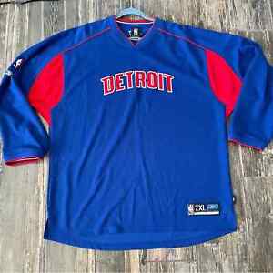 Detroit Jersey Reebok XXL 2XL NBA Pistons Red Blue Vintage Warm Up Shirt