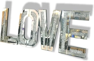 Silver 'LOVE' Letter Sign Crushed Diamond Sparkle Ornament For Home Decor - Picture 1 of 5