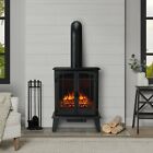 Foster Electric Stove Fireplace Real Flame Heater Black 