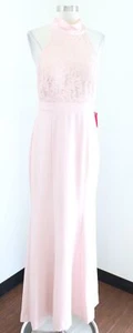 NWT Eliza J Blush Pink Lace Bodice Halter Tie Neck Evening Formal Dress Gown 6 - Picture 1 of 10