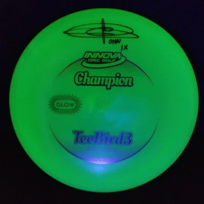 Ohn Scoggins Autographed Innova Teebird3 Glow Disc Golf Disc – Hand Signed Blue - Image 1 of 4