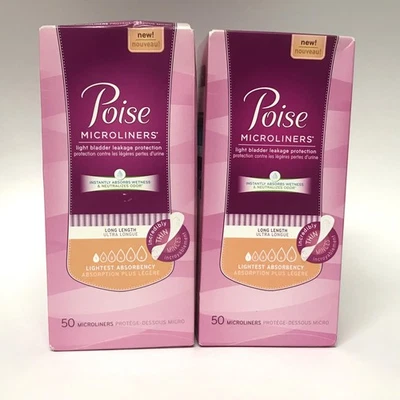 Microliners Poise Longitud Larga 1 Absorción Más Ligera, Paquete de 50ct de 2 Incontinencia Foto 1 de 4