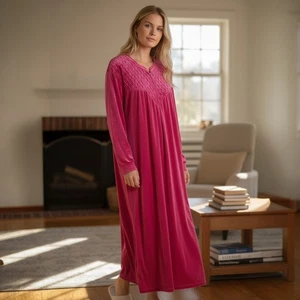 Vermont Country Store Velour Zip Front Lounger  3X Cranberry Plush Smocked Yoke - Picture 1 of 11