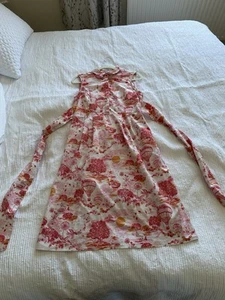 Cath Kidston White Orange Pink Retro Sleeveless Shirt Dress Size 12 Pockets - Picture 1 of 17