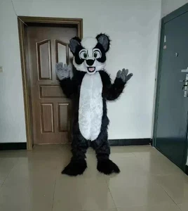 Halloween Long Fur Husky Dog Fox Fursuit Mascot Costume Suit Cosplay Dress Adult - Picture 1 of 3