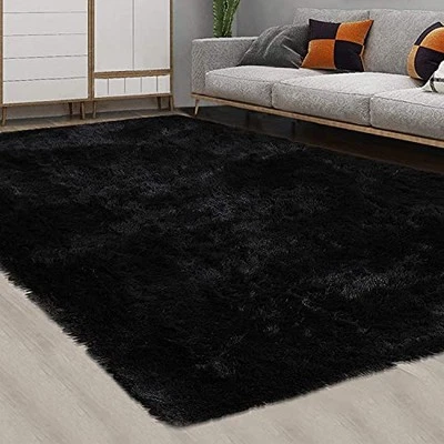  Alfombra Shag Fluffy, 9' x 12', Interior Moderno Extra Suave y Cómodo 9 x 12 Pies Negro Foto 1 de 4
