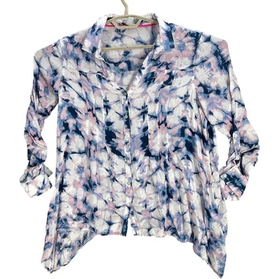 Top America vintage para mujer XL rosa azul ligero mangas con lengüeta enrollable fluido Foto 1 de 4