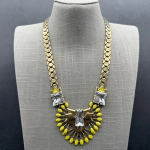 Stella & Dot Statement Necklace Gold Tone Yellow Crystal Bib Geometric Vintage - Picture 1 of 10