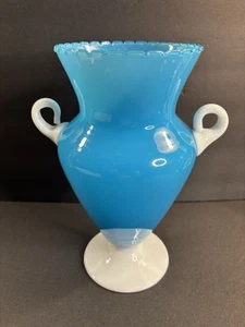 Antique Opaline Glass Vase/Blue And White Color/Art Deco/Delvaux/France C.1940 - Picture 1 of 13