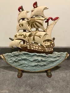 Vintage Cast Iron Ship Speaker Frame Door Stop Book End - Picture 1 of 3
