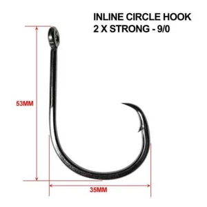 50pcs 2XStrong 9/0 Straight Eye Inline Circle Fishing Hooks Tackle Tournament - Picture 1 of 1