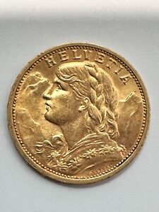 1910-B Switzerland Twenty 20 Francs Helvetia Oberhasli Gold Coin
