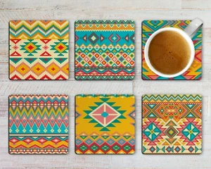 Mexican Ethnic Drink Coasters Set of Six Neoprene - Picture 1 of 5