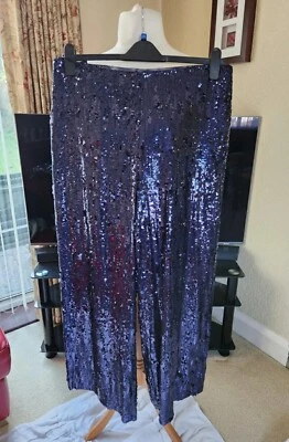 Navy Blue Wide Leg Elasticated Waist Trousers New Marks And Spencer Size 20S - Image 1 of 4