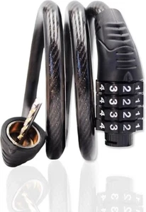 Resettable Bike Cable Lock 4-Digit Anti-Theft Black 1pc - Picture 1 of 5