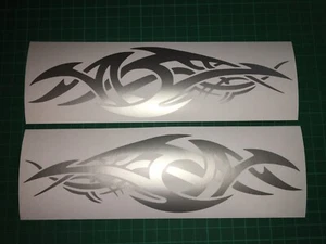 (X2) Tribal Flames Decals Stickers Car Van Motorbike Boat 220x65mm Gloss Silver - Picture 1 of 8