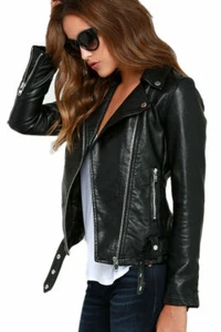 Women LambSkin Soft Real Leather Jacket Motorcycle Black Slim Fit Biker Jacket - Picture 1 of 4