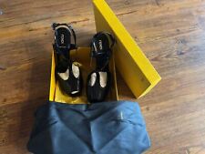 Fendi Black  Open Toe T-Strap Platform Heel Sandal Size 38.5  US 8 New In Box