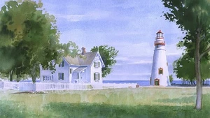 Marblehead Leuchtturm & Hüterhaus, Lake Erie, Ohio. James Mann Kunstdrucke - Bild 1 von 2