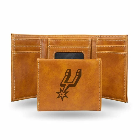 San Antonio Spurs NBA Laser Engraved Brown Trifold Wallet Cover