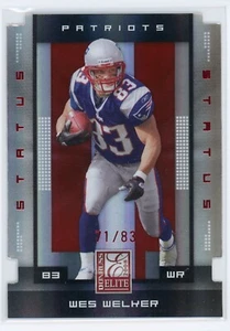2008 Donruss Elite Wes Welker #60 Red Status Die Cut #/83 Patriots - Bild 1 von 2