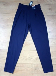 M&S Navy Stretch Jersey Tapered Ankle Grazer Elasticated Trousers UK 10 Long - Picture 1 of 4
