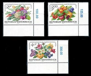 Austria: 1974 Fruits, Flowers and Vegetables (982-984) Sheet Corner Singles MNH - Picture 1 of 1