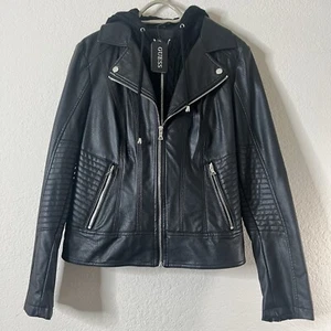 GUESS Jacket Women’s Size Large Black With Removable Hood NEW $220 - Picture 1 of 14