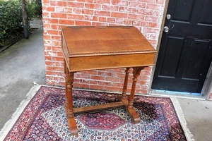 French Antique Gothic Oak School Desk | Kids Homeschool Writing Furniture - Picture 1 of 11