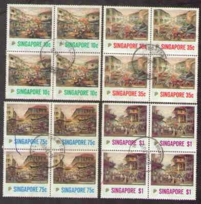  Singapore. 541-544. Painting of Chinatown. Block of 4. Used. 1989  - Image 1 of 2