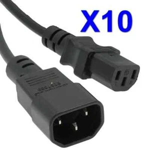 (LOT OF 10) 10FT Power Extension Cord C13 to C14 17AWG High Quality NEW - Picture 1 of 6