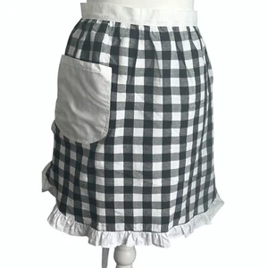  Handmade Black and White Ruffle Checkered Waist Apron with Pocket  - Picture 1 of 3