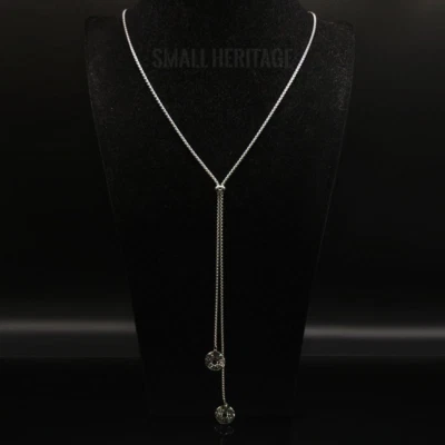 Colar longo redondo de flores femininas cor prata joias de aço inoxidável - Imagem 1 de 3