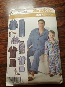 (GW) DAD & SON - Long or Short PAJAMAS & SLIPPERS - SIMPLICITY Pattern # 4381 - Picture 1 of 3