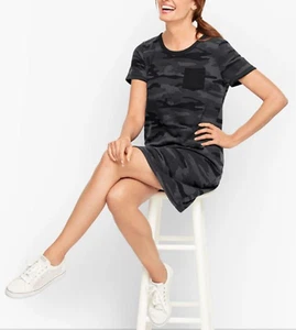 NWT Talbots Camo  Short Sleeve Patch Pocket Dress Pullover Black Gray $89 Sz L - Picture 1 of 11