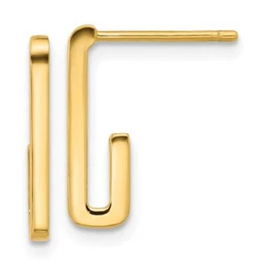 14K Yellow Gold Polished J-Hoop Post Earrings Perfect Gift for Her - Picture 1 of 7