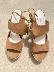 Women Fey Faux Suede  Lace Up Espadrille Heels 8.5 Tan - Picture 1 of 6