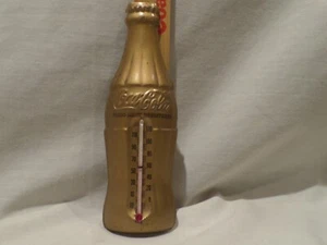 Vintage Coca Cola Bottle Thermometer Gold Metal Tin Coke 7" - USA Made - Picture 1 of 3