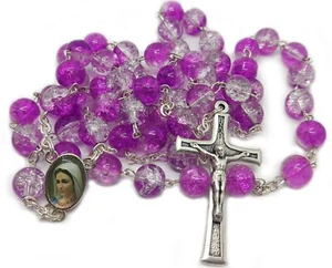 Woman Rosary Gift Pink Purple Catholic Rosaries From Medjugorje 19.8 inc + Bag - Picture 1 of 8