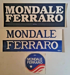 Lote de 3 pegatinas parachoques campaña presidencial 'Mondale-Ferraro' 1984 3 estilos - Imagen 1 de 1