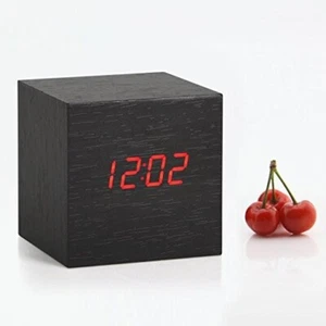 Sveglia Cubo Legno Orologio Da Tavolo Display Led Temperatura hsb - Foto 1 di 2