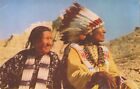 Native American Elder Indian Chief and Squaw Watching Waiting Vintage Postcard